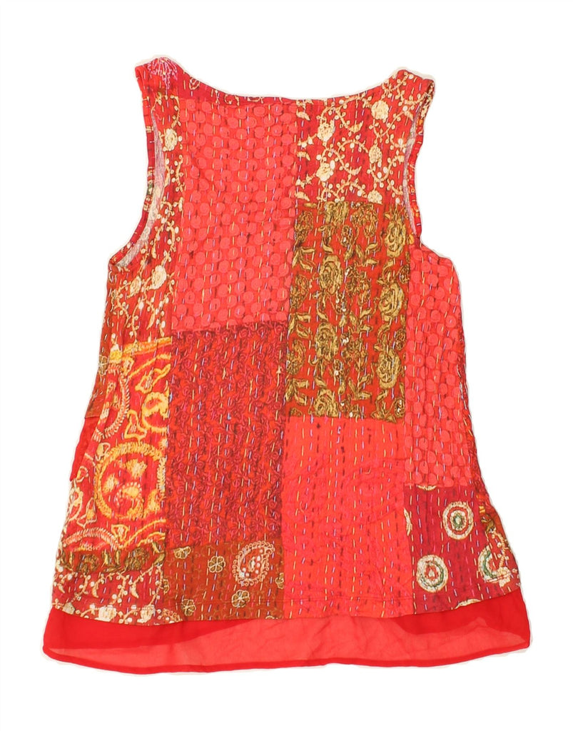 DESIGUAL Womens Sleeveless Blouse Top UK 6 XS Orange Paisley Viscose | Vintage Desigual | Thrift | Second-Hand Desigual | Used Clothing | Messina Hembry 