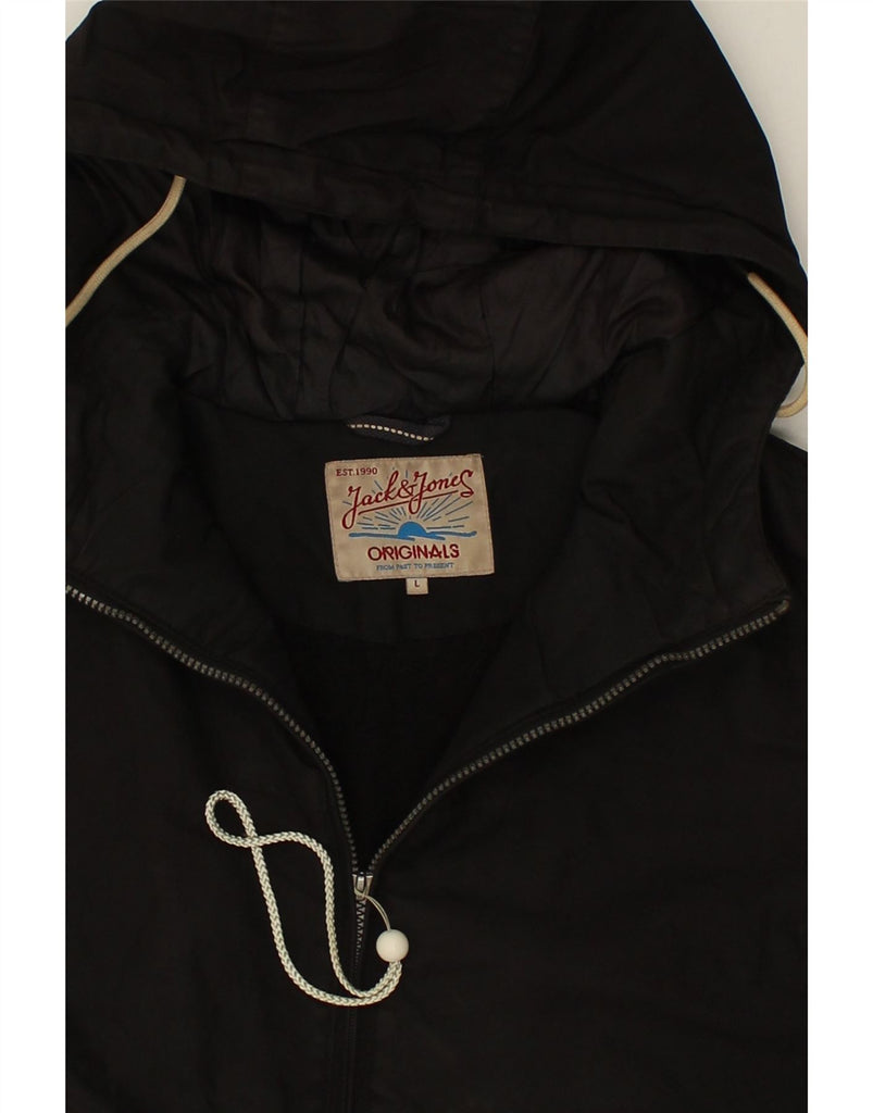 JACK & JONES Mens Hooded Windbreaker Jacket UK 40 Large Black | Vintage Jack & Jones | Thrift | Second-Hand Jack & Jones | Used Clothing | Messina Hembry 