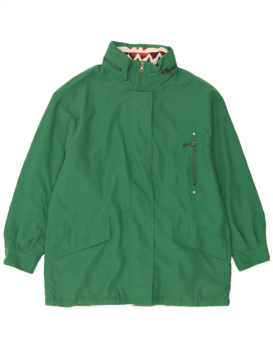 Vintage Womens Hooded Reversible Jacket UK 16 Large Green Geometric