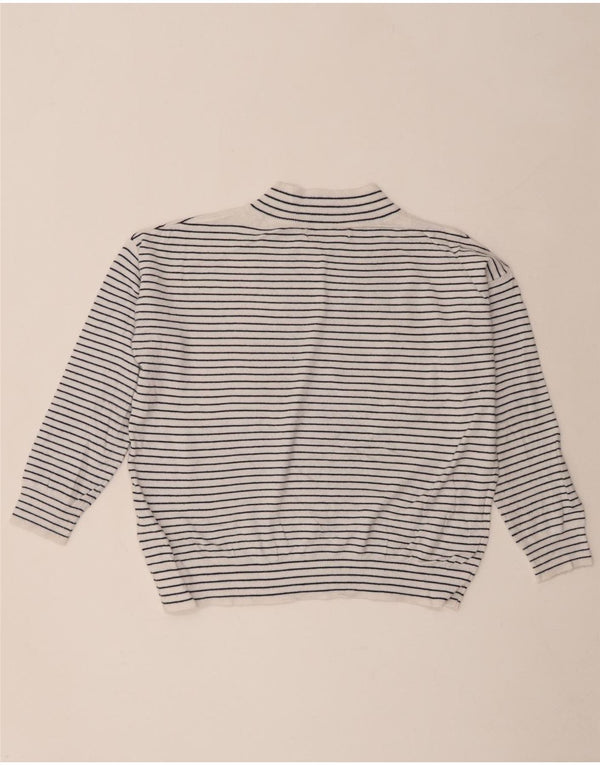 Marks & Spencer Womens Crop V-Neck Jumper Sweater UK 10 Small White Striped