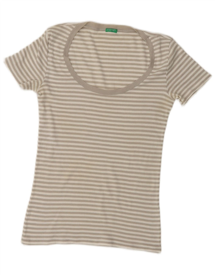 BENETTON Womens T-Shirt Top UK 8 Small Grey Striped Vintage Benetton and Second-Hand Benetton from Messina Hembry 