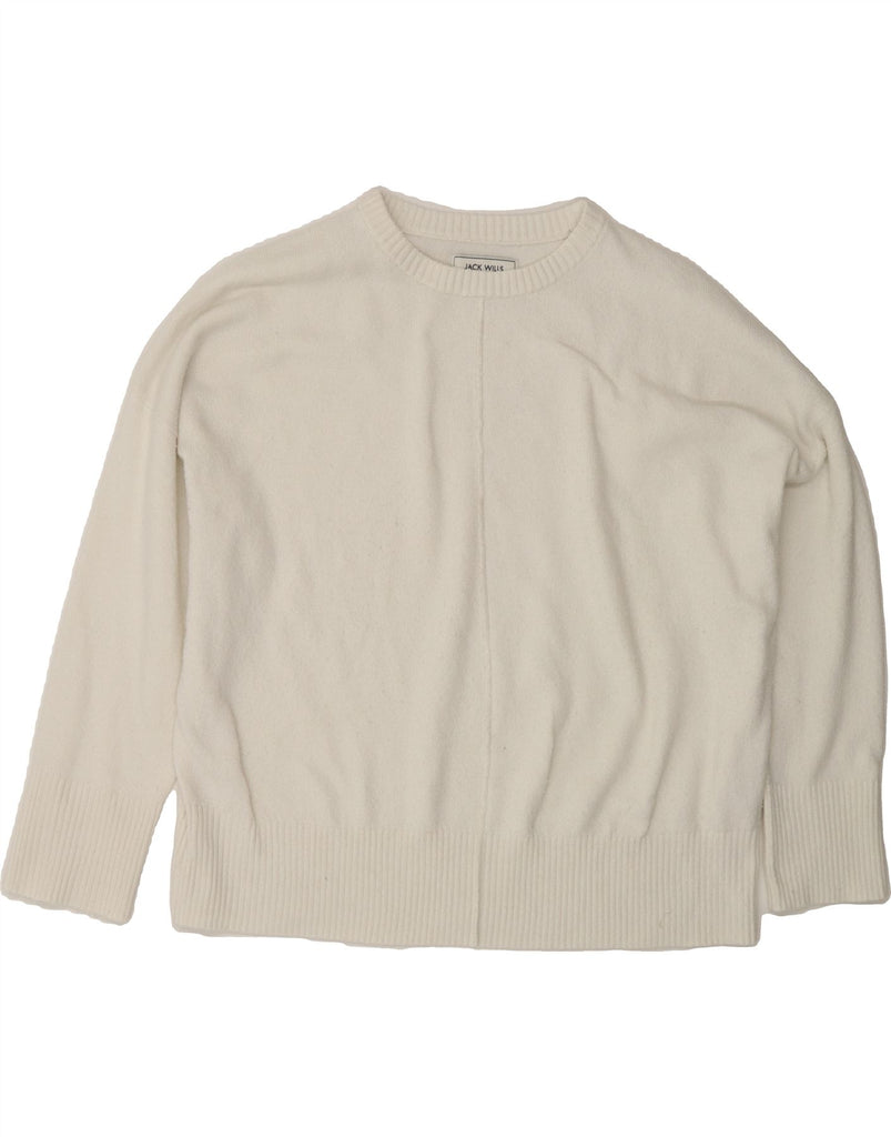 JACK WILLS Womens Oversized Boat Neck Jumper Sweater UK 12 Medium White Vintage Jack Wills and Second-Hand Jack Wills from Messina Hembry 