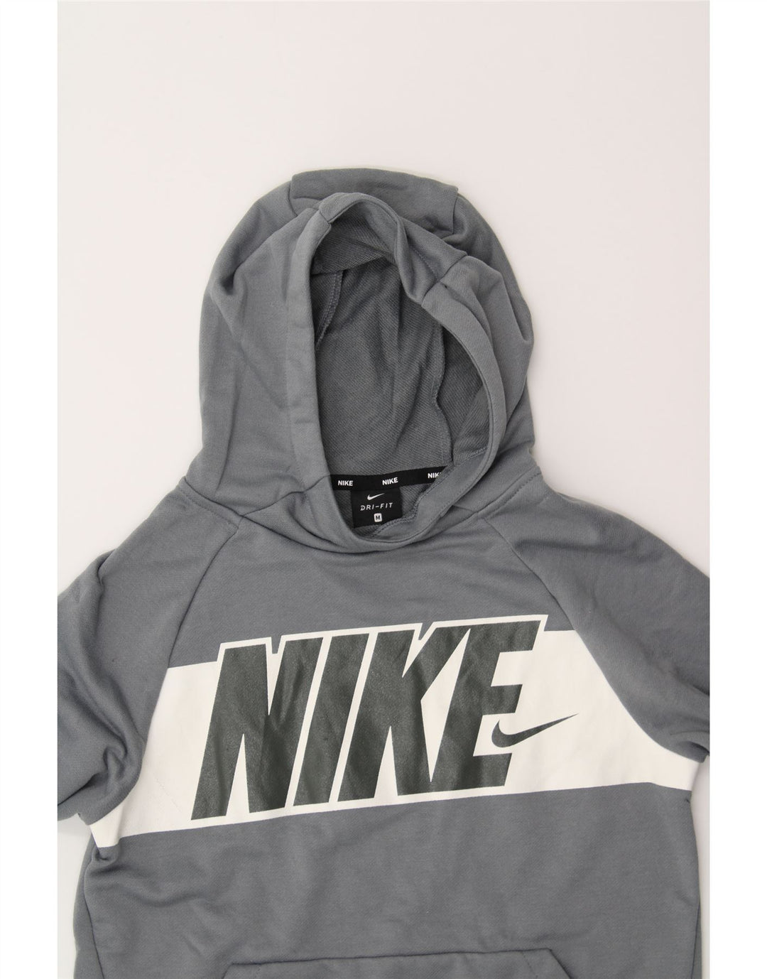 NIKE Boys Dri Fit Graphic Hoodie Jumper 10-11 Years Medium Grey Polyester Vintage Nike and Second-Hand Nike from Messina Hembry 