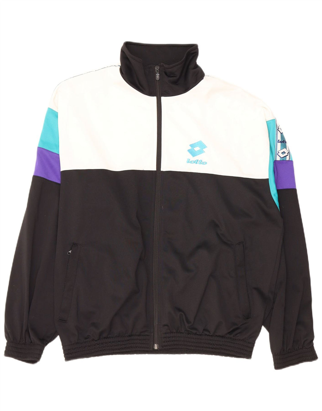 LOTTO Mens Graphic Tracksuit Top Jacket Large Black Colourblock Polyester