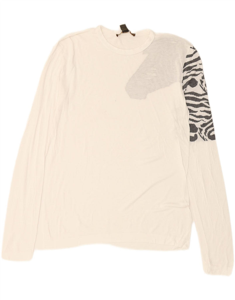 ROBERTO CAVALLI Mens Graphic Top Long Sleeve Medium White Vintage Roberto Cavalli and Second-Hand Roberto Cavalli from Messina Hembry 