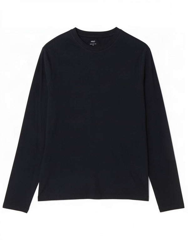 Marks & Spencer Mens Regular Fit Top Long Sleeve Small Navy Blue Cotton