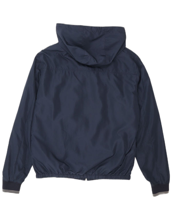 Zara Mens Hooded Bomber Jacket UK 38 Medium Navy Blue Polyester