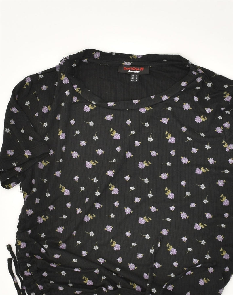 VINTAGE Womens Short Sleeve Crop Top UK 14 Large Black Floral | Vintage Vintage | Thrift | Second-Hand Vintage | Used Clothing | Messina Hembry 