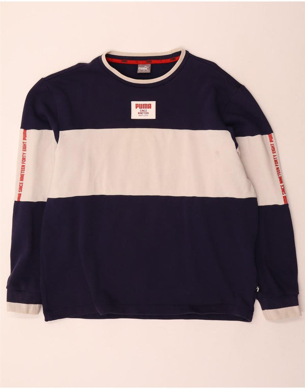 Puma Mens Graphic Sweatshirt Jumper Large Navy Blue Colourblock Cotton