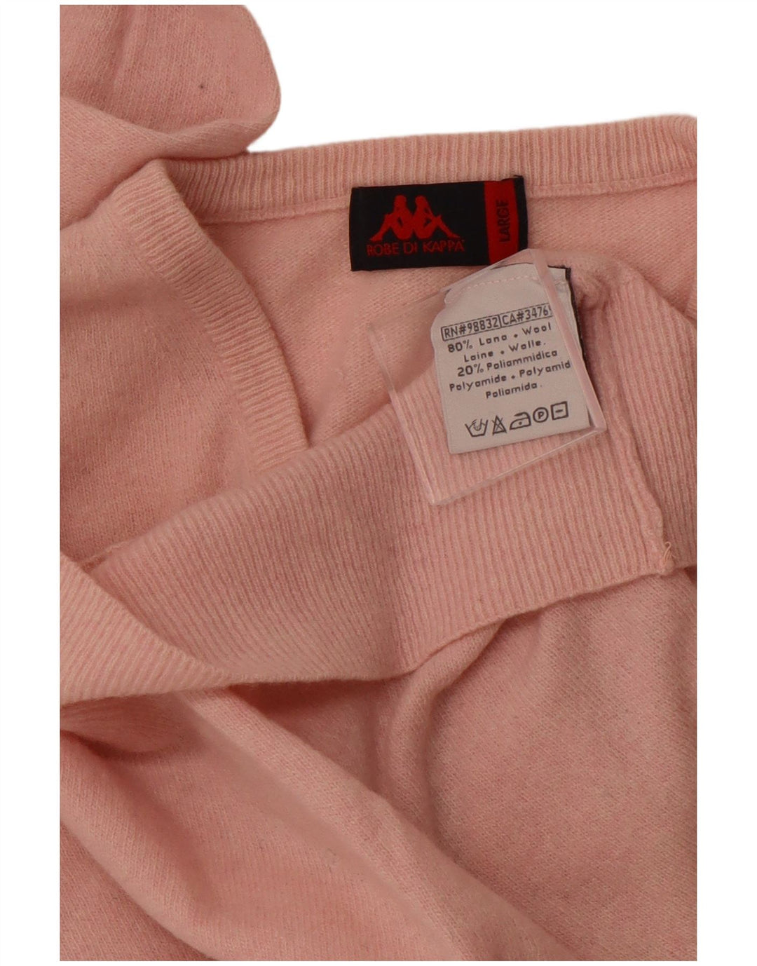 KAPPA Mens V-Neck Jumper Sweater Large Pink Wool