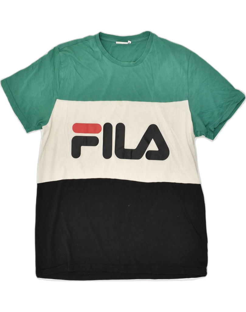 FILA Mens Graphic T-Shirt Top XL Green Colourblock Cotton | Vintage Fila | Thrift | Second-Hand Fila | Used Clothing | Messina Hembry 