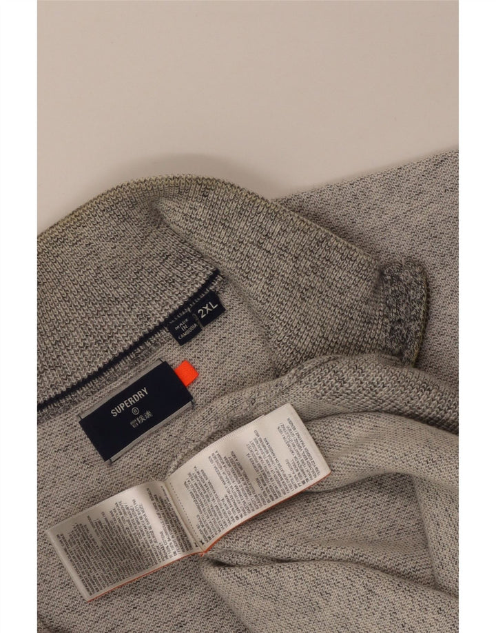 Superdry Mens Zip Neck Sweatshirt Jumper 2XL Grey Flecked Cotton
