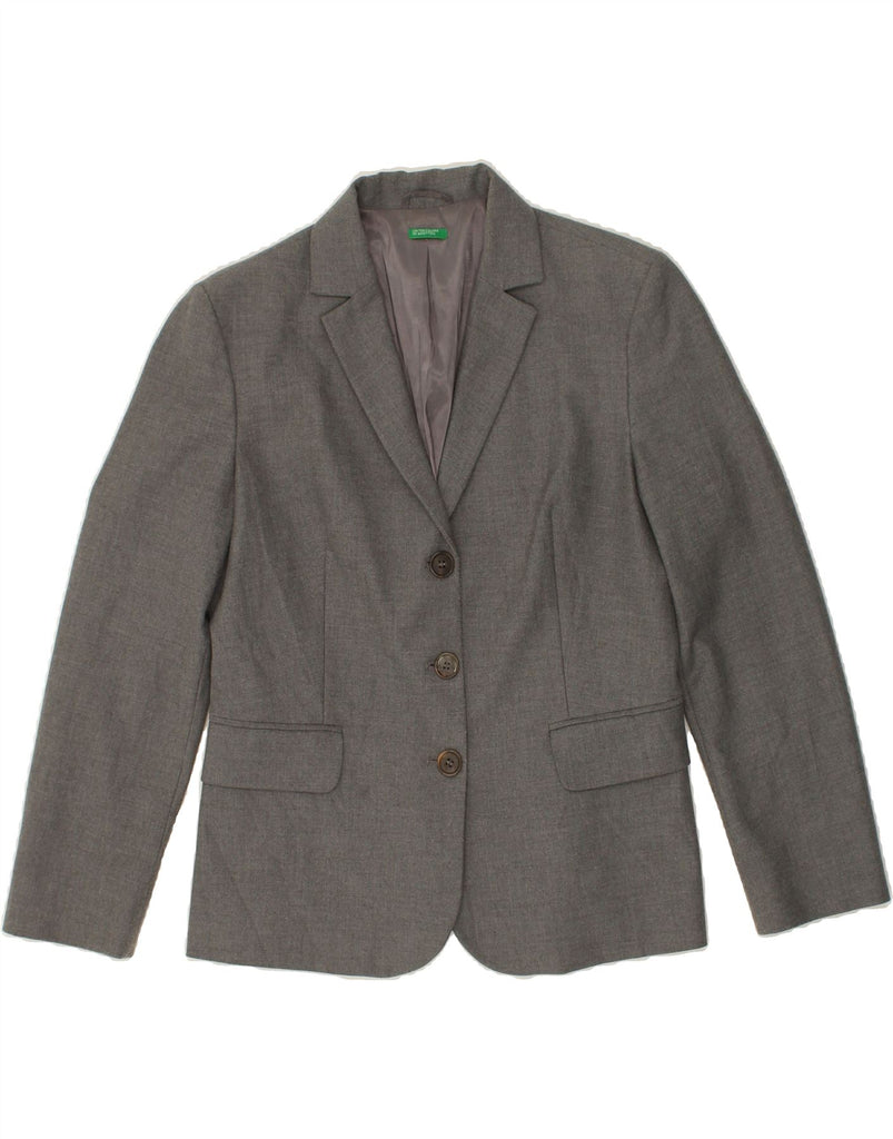 BENETTON Womens 3 Button Blazer Jacket IT 46 Large Grey Polyester | Vintage Benetton | Thrift | Second-Hand Benetton | Used Clothing | Messina Hembry 