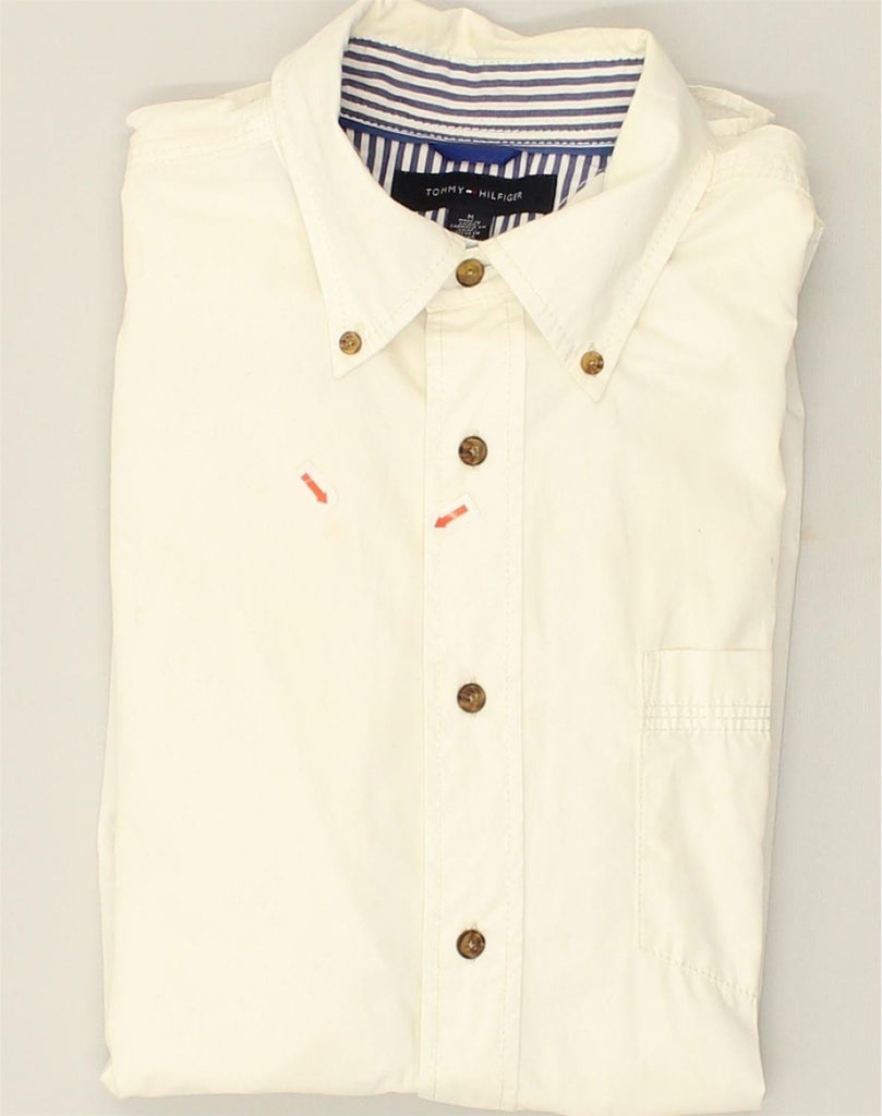 TOMMY HILFIGER Mens Shirt Medium Off White Cotton | Vintage Tommy Hilfiger | Thrift | Second-Hand Tommy Hilfiger | Used Clothing | Messina Hembry 