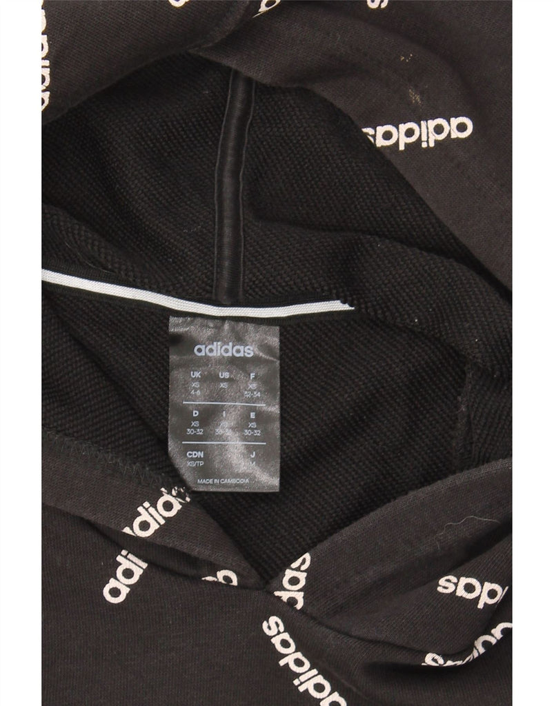 ADIDAS Womens Graphic Longline Hoodie Jumper UK 4/6 XS Black Cotton Vintage Adidas and Second-Hand Adidas from Messina Hembry 