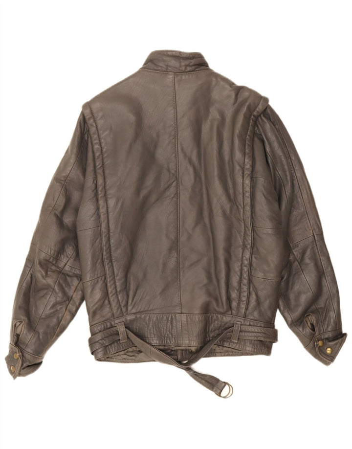 Vintage Mens Loose Fit Leather Jacket IT 44 XS Grey Leather