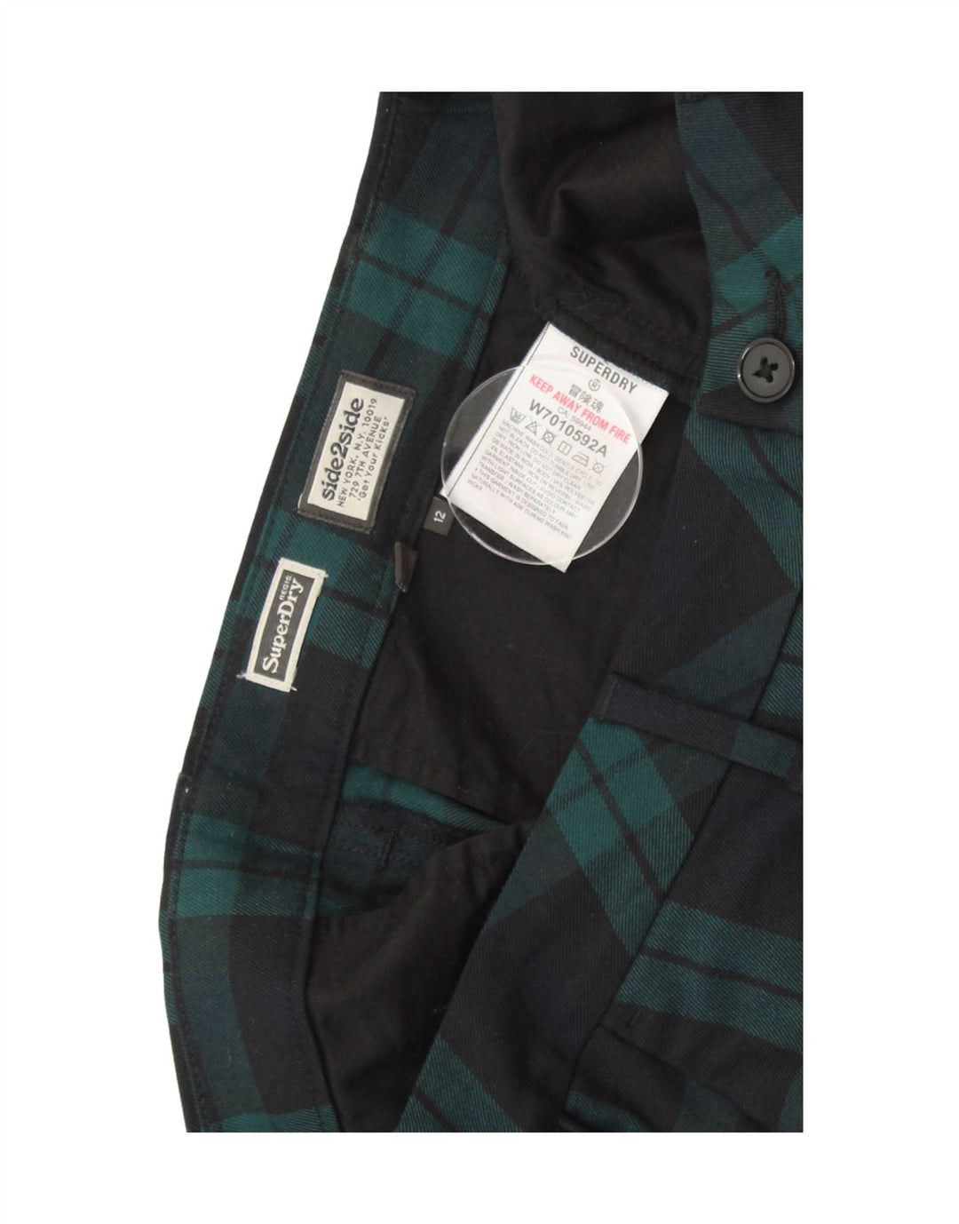 SUPERDRY Womens Slim Chino Trousers UK 12 Medium W32 L26  Navy Blue Check