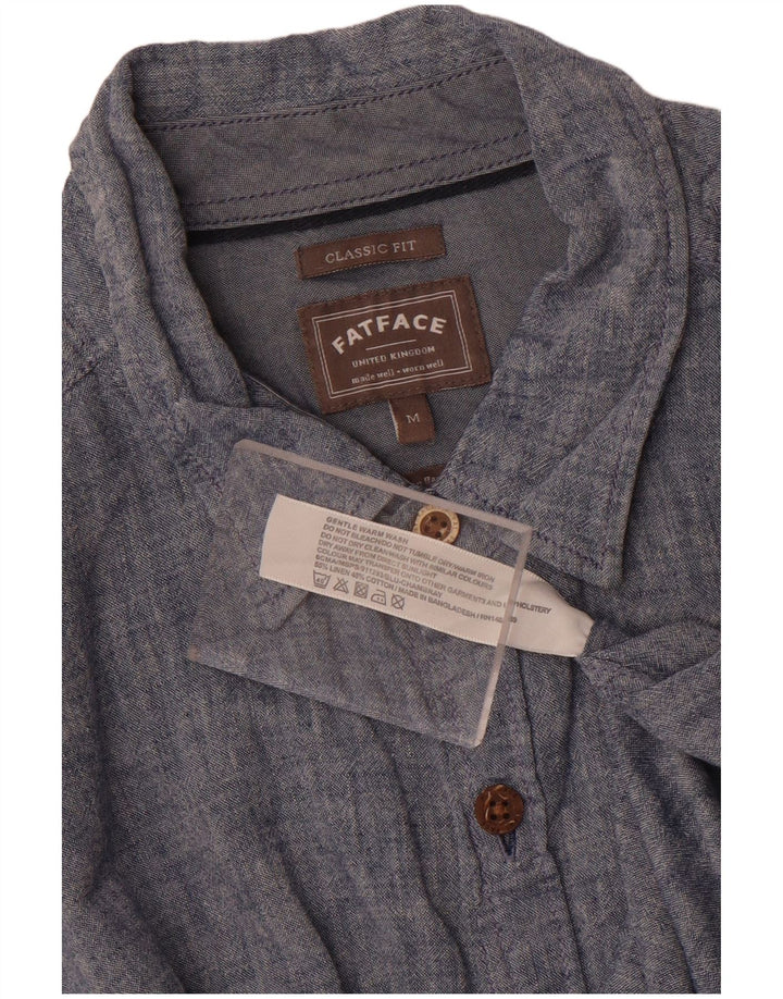 Fat Face Mens Short Sleeve Classic Fit Shirt Medium Blue Linen