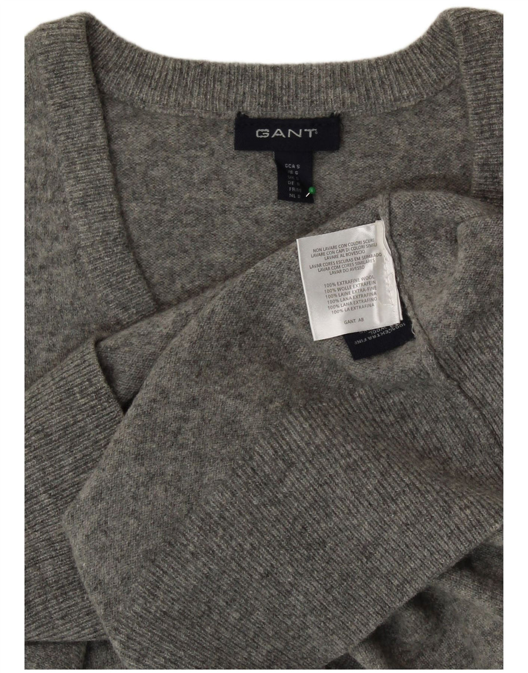 GANT Womens Crop V-Neck Jumper Sweater UK 10 Small Grey Wool