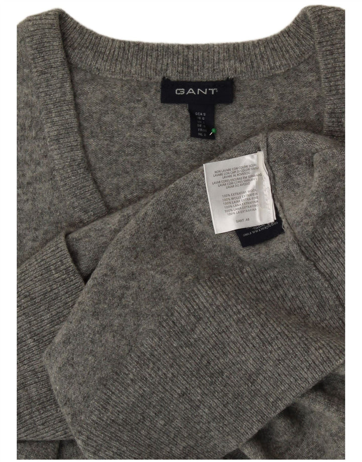 GANT Womens Crop V-Neck Jumper Sweater UK 10 Small Grey Wool