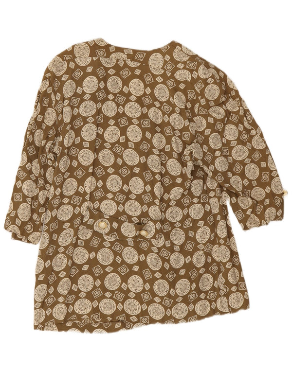 Vintage Womens 3/4 Sleeve Shirt Blouse IT 43 Medium Khaki Geometric Acetate