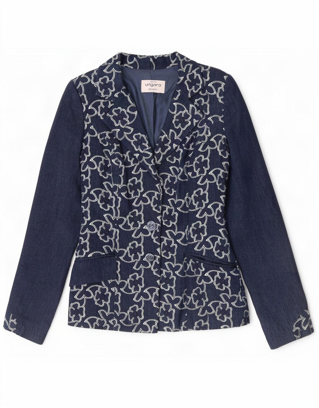 Ungaro Womens 2 Button Blazer Jacket UK 8 Small Navy Blue Floral