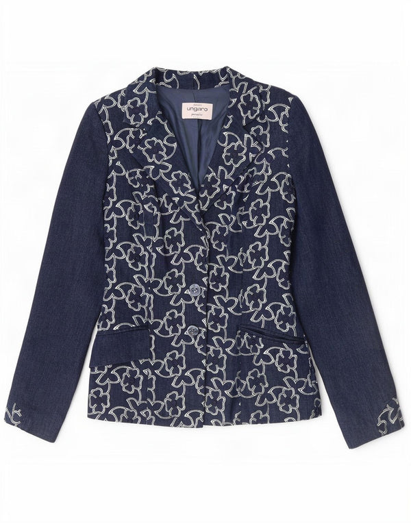 Ungaro Womens 2 Button Blazer Jacket UK 8 Small Navy Blue Floral