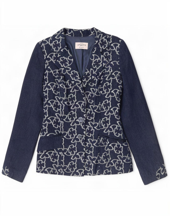 Ungaro Womens 2 Button Blazer Jacket UK 8 Small Navy Blue Floral