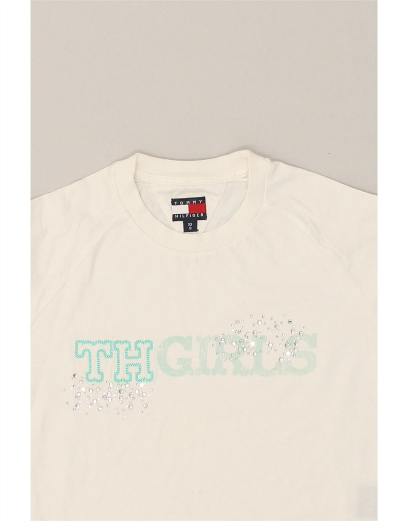 TOMMY HILFIGER Girls Graphic T-Shirt Top 9-10 Years Small White Cotton | Vintage Tommy Hilfiger | Thrift | Second-Hand Tommy Hilfiger | Used Clothing | Messina Hembry 