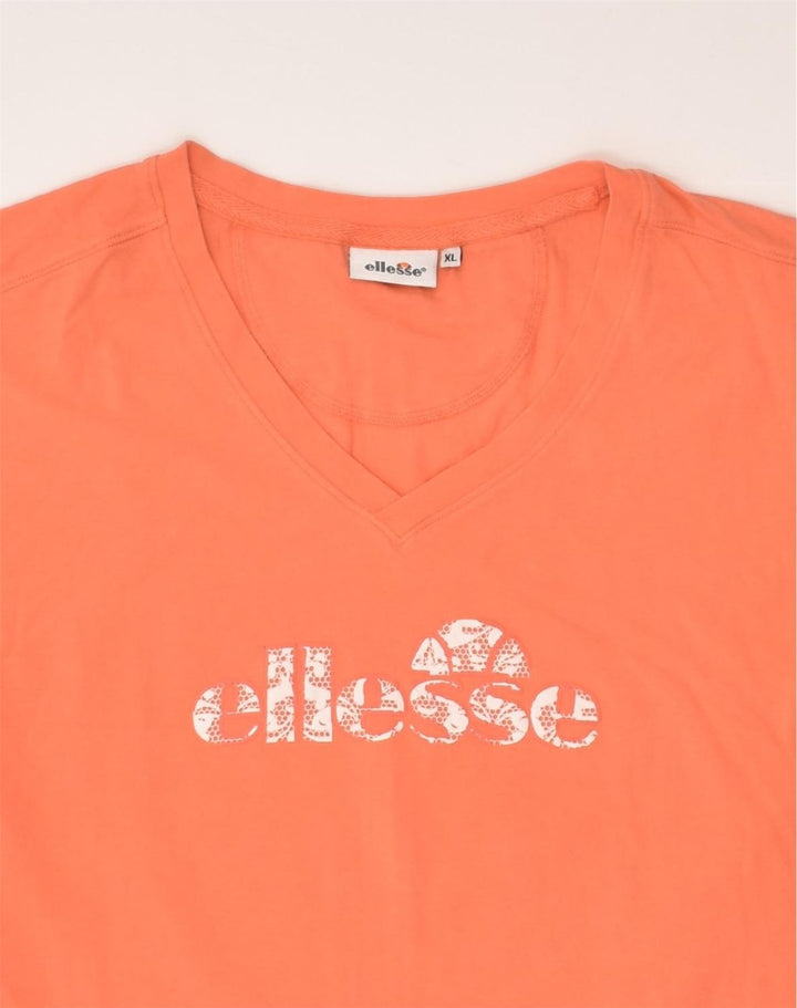 ELLESSE Womens Slim Graphic T-Shirt Top UK 18 XL Orange Cotton | Vintage Ellesse | Thrift | Second-Hand Ellesse | Used Clothing | Messina Hembry 