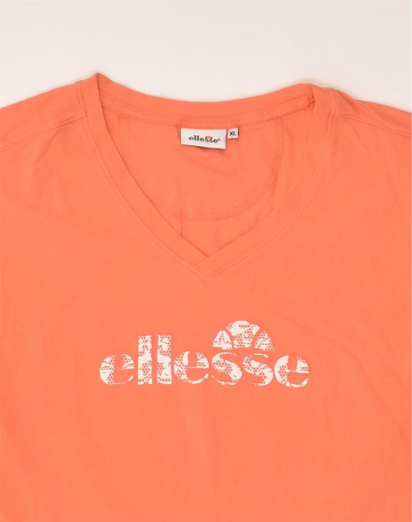 ELLESSE Womens Slim Graphic T-Shirt Top UK 18 XL Orange Cotton | Vintage Ellesse | Thrift | Second-Hand Ellesse | Used Clothing | Messina Hembry 