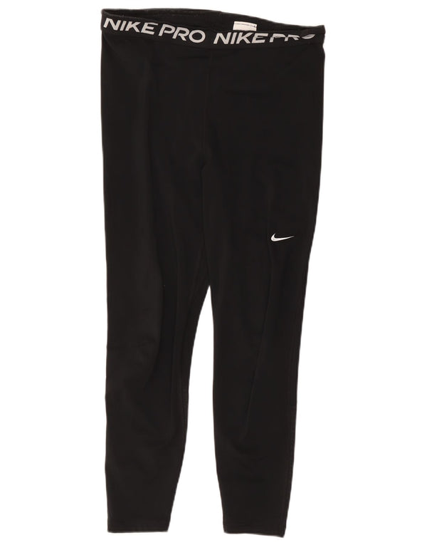 Nike Womens Dri Fit Crop Graphic Leggings UK 14 Large Black Polyester