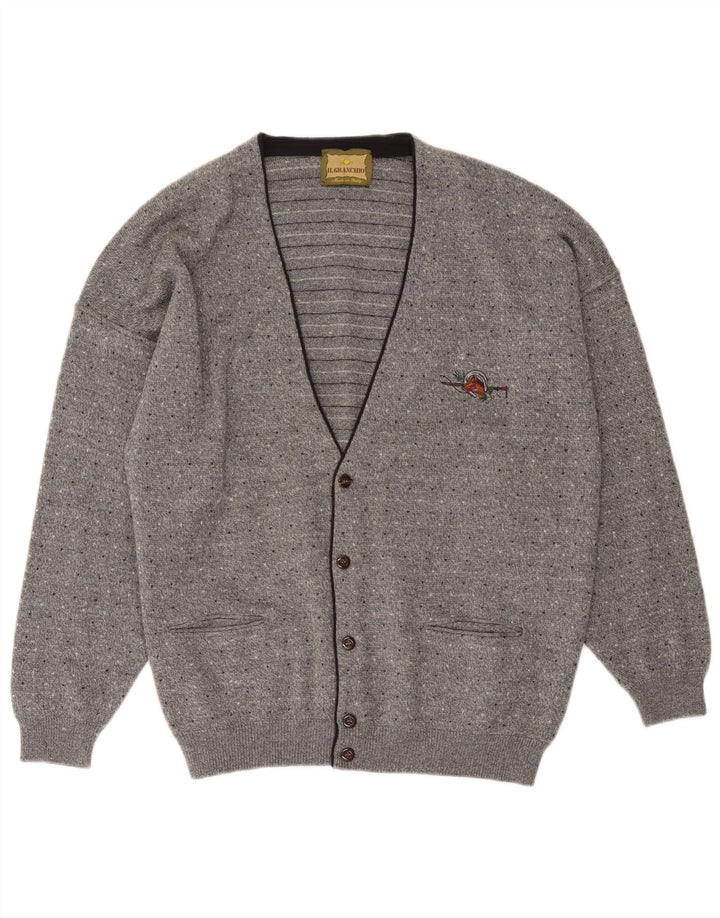 Il Granchio Mens Cardigan Sweater Medium Grey Flecked Wool