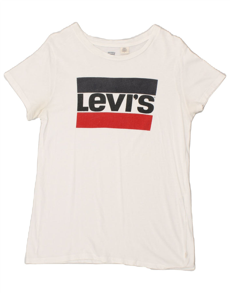 LEVI'S Womens Graphic T-Shirt Top UK 12 Medium White | Vintage Levi's | Thrift | Second-Hand Levi's | Used Clothing | Messina Hembry 