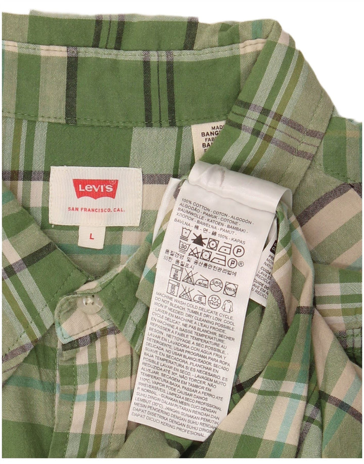LEVI'S Mens Short Sleeve Shirt Large Green Check Cotton