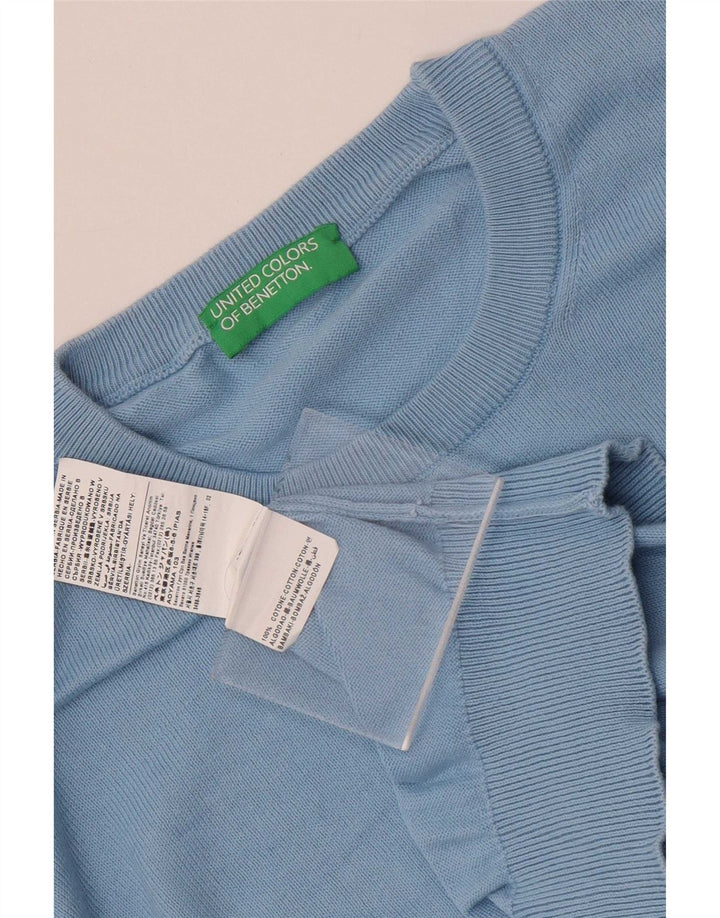Benetton Mens Crew Neck Jumper Sweater XL Blue Cotton