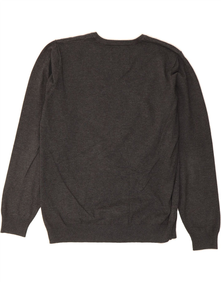 JACK & JONES Mens Premium V-Neck Jumper Sweater Large Grey Acrylic Vintage Jack & Jones and Second-Hand Jack & Jones from Messina Hembry 