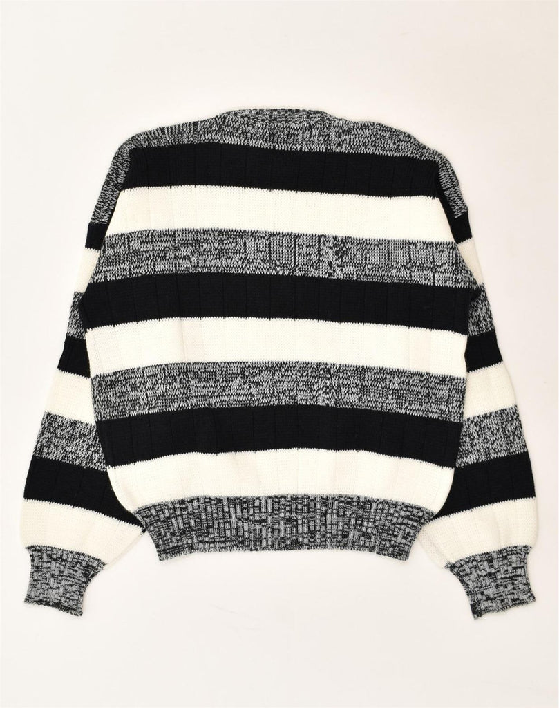 VINTAGE Womens Crew Neck Jumper Sweater UK 14 Large White Colourblock | Vintage Vintage | Thrift | Second-Hand Vintage | Used Clothing | Messina Hembry 