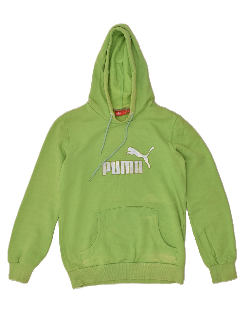 PUMA Womens Graphic Hoodie Jumper UK 10 Small Green | Vintage Puma | Thrift | Second-Hand Puma | Used Clothing | Messina Hembry 