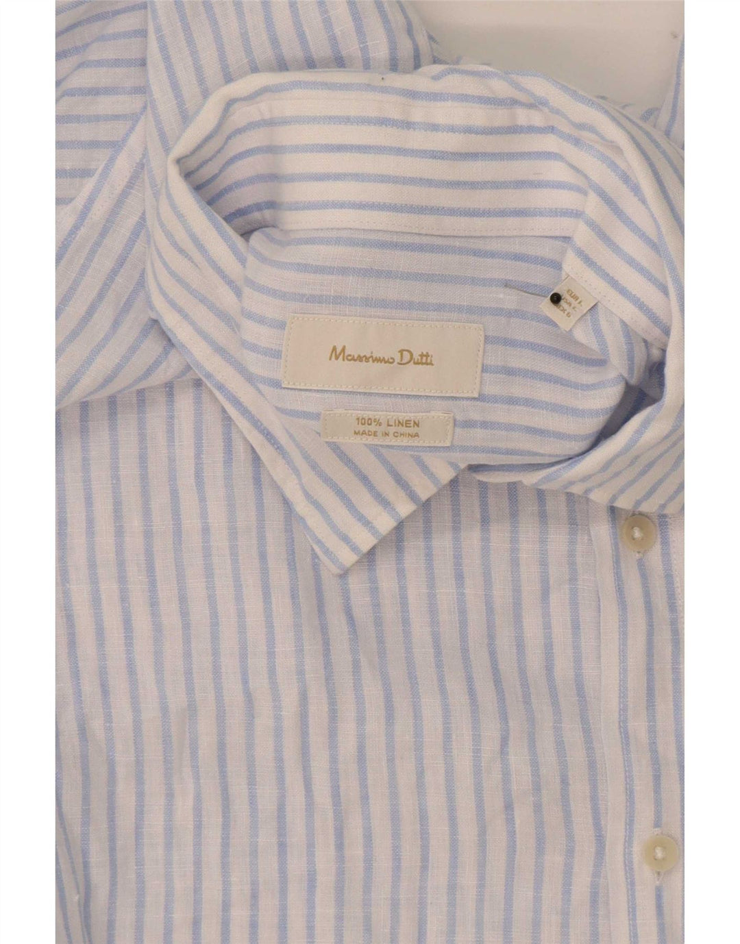 Massimo Dutti Mens Shirt Large Blue Pinstripe Linen
