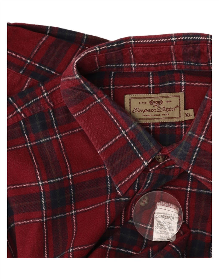 EUROPEAN PROJECT Mens Flannel Shirt XL Burgundy Check Cotton