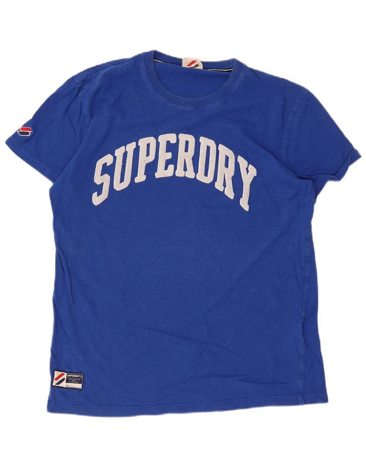 SUPERDRY Mens Graphic T-Shirt Top Medium Blue Cotton