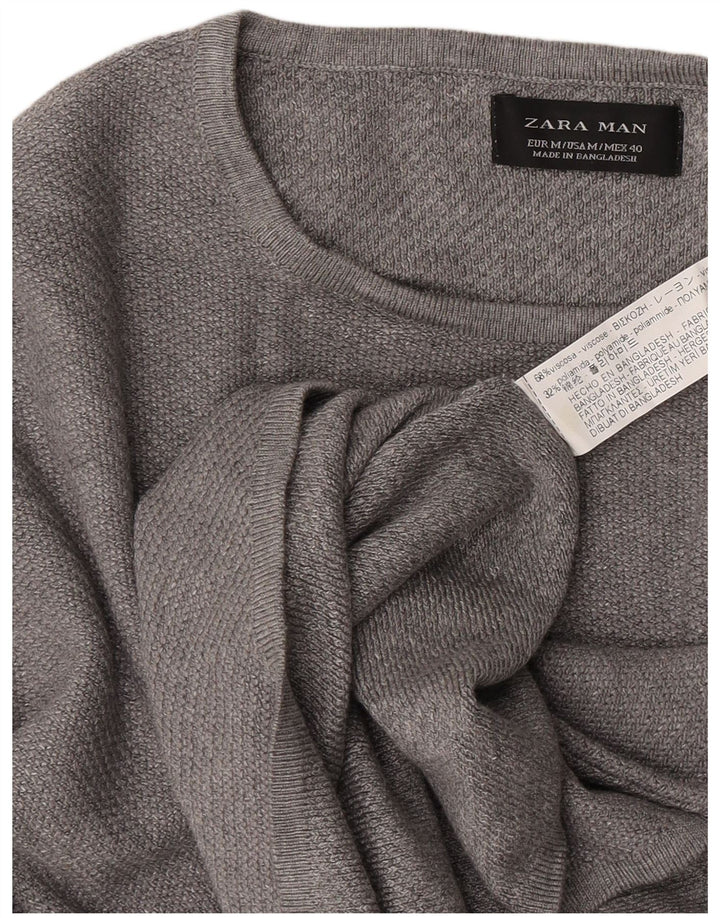 ZARA Mens Crew Neck Jumper Sweater Medium Grey Viscose