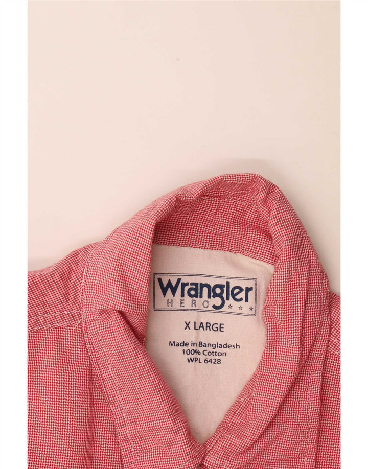 Wrangler Mens Short Sleeve Shirt XL Red Houndstooth Cotton