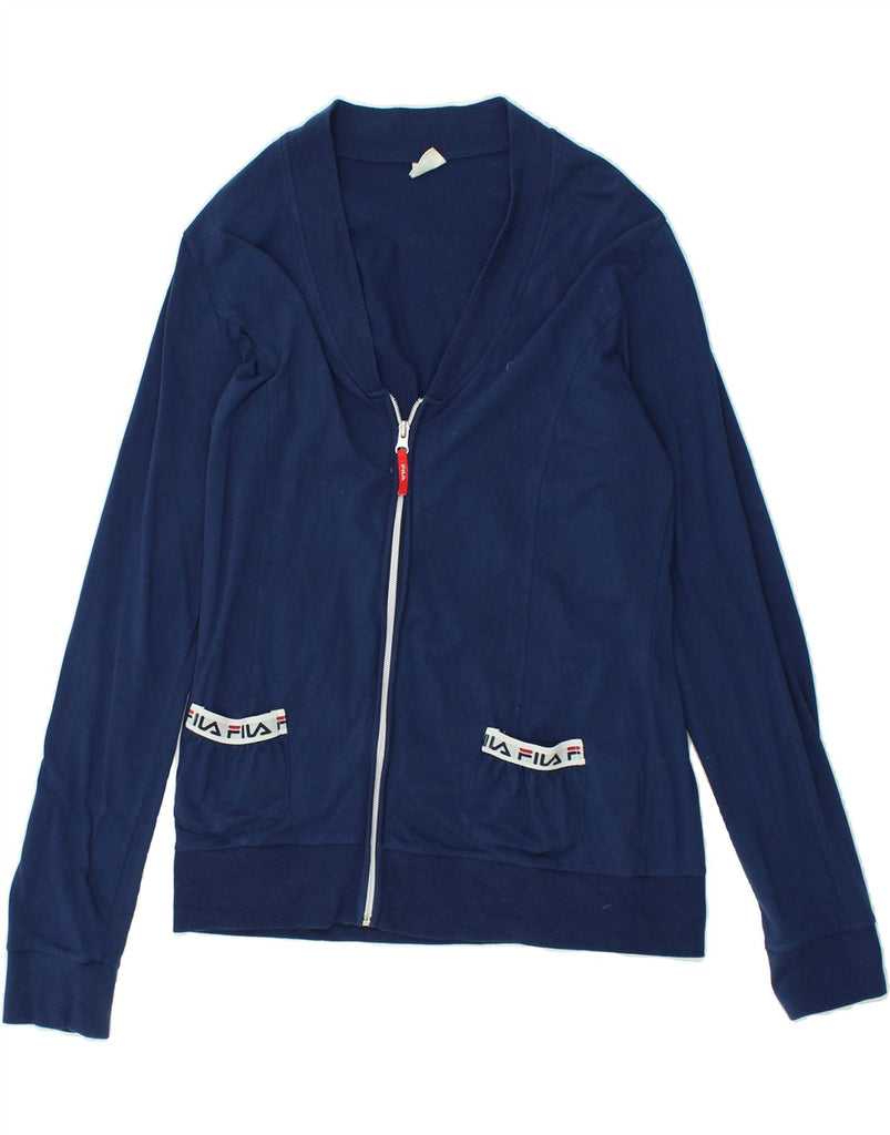 FILA Womens Tracksuit Top Jacket UK 16 Large Navy Blue Cotton | Vintage Fila | Thrift | Second-Hand Fila | Used Clothing | Messina Hembry 