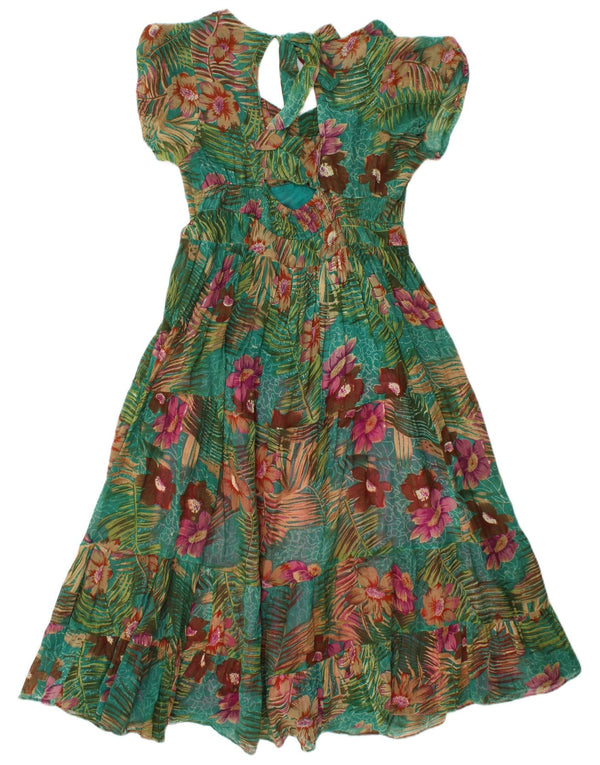 Vintage Womens Tiered Dress UK 8 Small Green Floral
