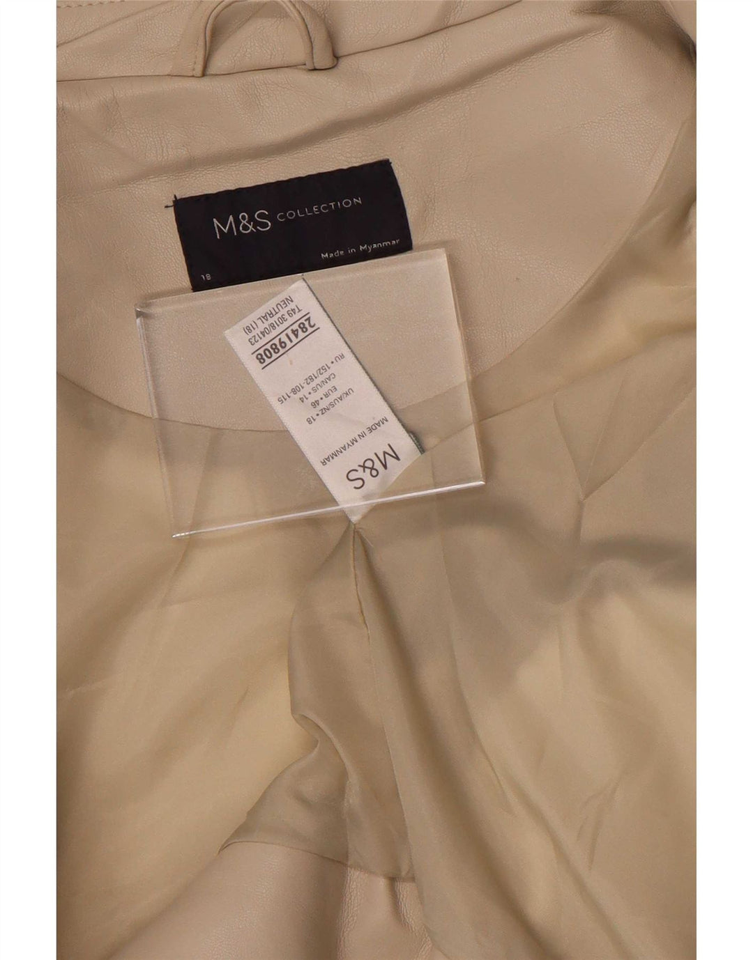 Marks & Spencer Womens Faux Leather Biker Jacket UK 18 XL Beige