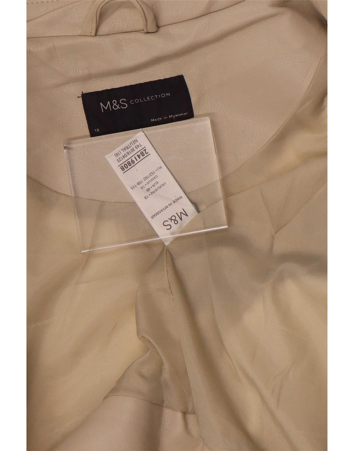 Marks & Spencer Womens Faux Leather Biker Jacket UK 18 XL Beige