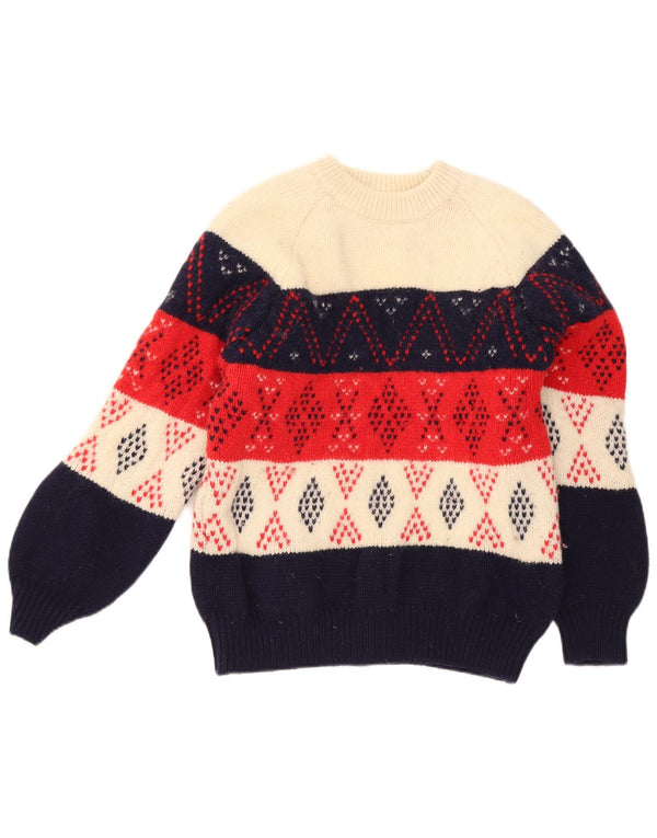 Benetton Girls Crew Neck Jumper Sweater 11-12 Years Multicoloured Geometric