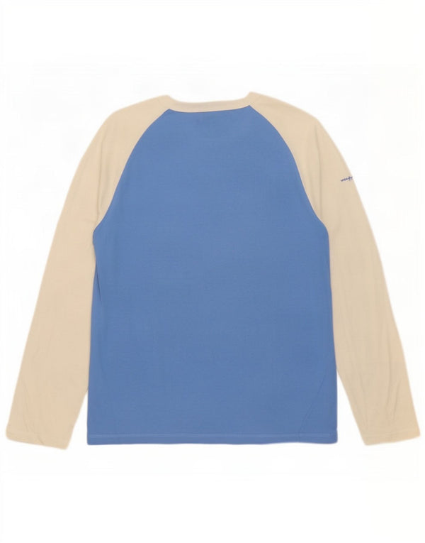 Champion Mens Graphic Top Long Sleeve Large Blue Colourblock Cotton
